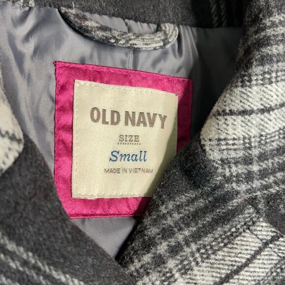 OLD NAVY Black & Grey Plaid Double Button Long Sleeve Pea Coat - Picture 2 of 9